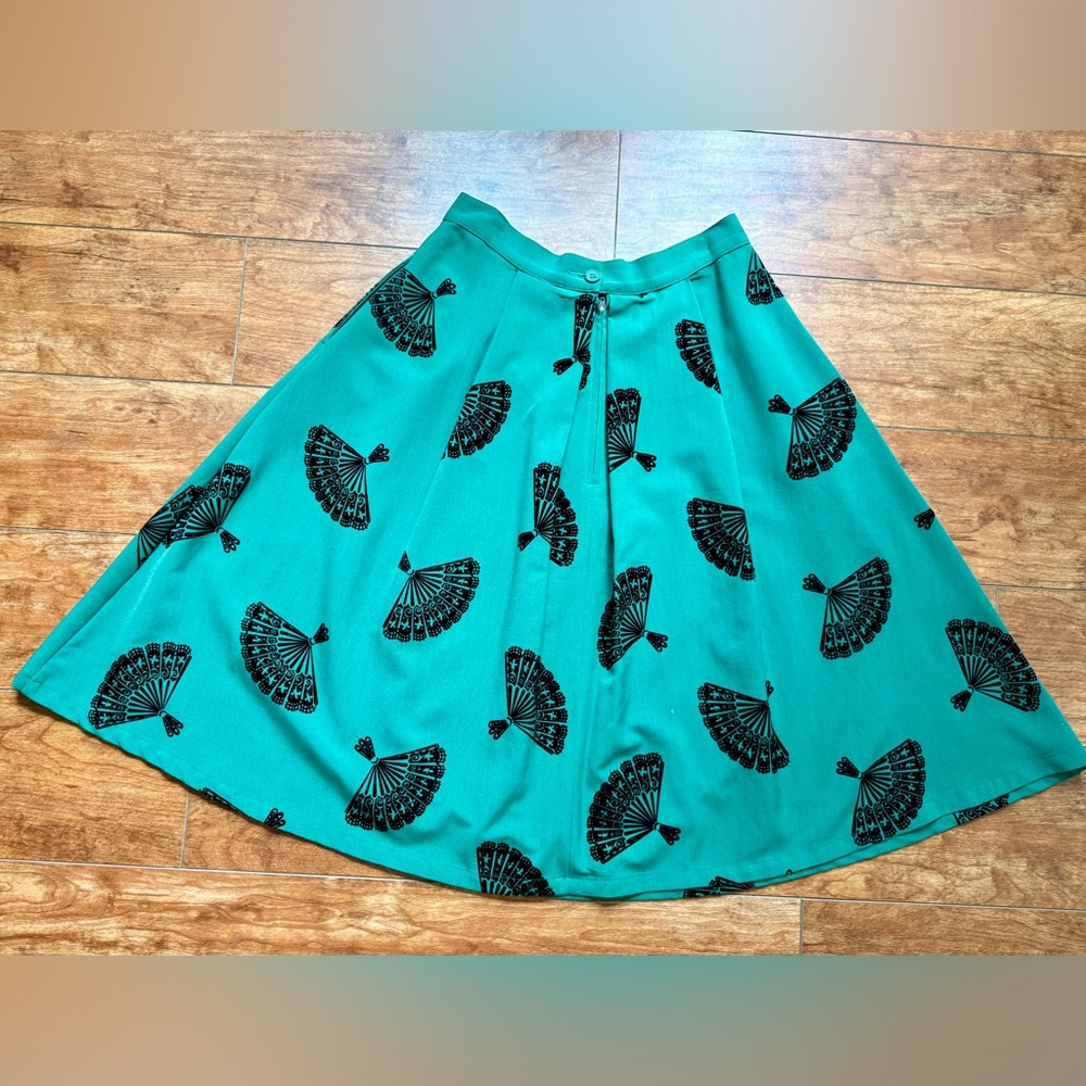🪭 Bettie Page Emerald Fanny Swing Circle Retro Pinup Skirt - Picture 9 of 10
